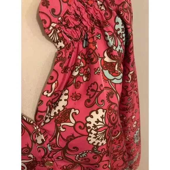Lilly Pulitzer Elsa Hotty Pink Ring My Chime Silk Top - Size Medium - Picture 3 of 12